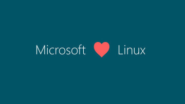 Microsoft and Linux written on the left and right respectively with a heart icon in the middle