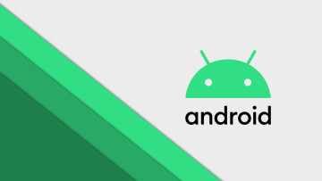 The Android logo against a grey background and green lines