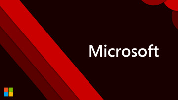 Microsoft logo and text on a dark red background