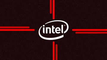 Intel logo with red lines