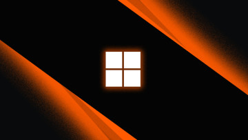 Microsoft logo symbol monochrome with orange outer glow on dark background