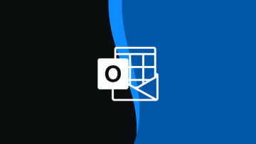 Outlook logo monochrome outline on dark grey and blue background