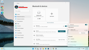 Bluetooth Quick Settings and Settings app interface in Windows 11 Dev Channel