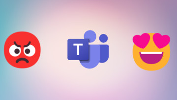 Microsoft Teams logo angry emoji and heart eyes emoji on a light background