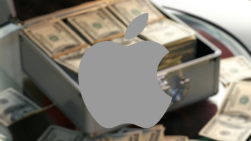 Apple logo in front of dollar bills