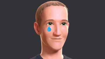 Mark Zuckerbergs Horizon Worlds avatar but a tear is falling from the eye