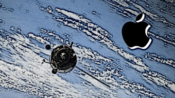 A satellite next to the Apple logo