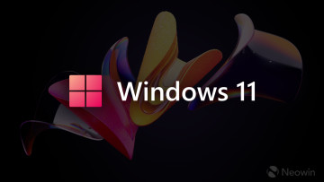 An image with a colorful Windows 11 logo and dimmed background