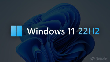 An image with a colorful Windows 11 22H2 logo and a dimmed background