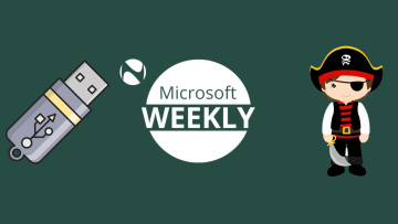 Microsoft Weekly with pirate clipart on the right and USB clipart on the left