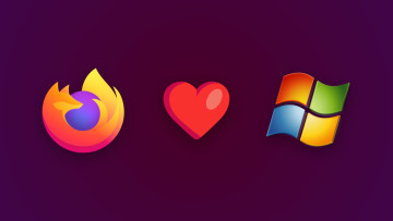 A Firefox and Windows 7 logo with a heart emoji