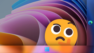 An illustration showing Windows 11s taskbar and Edge Sidebar with a skeptical emoji