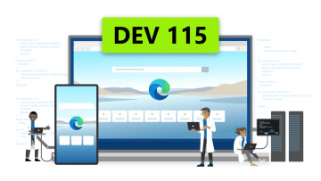 An illustration showing people working on Microsoft Edge Dev 115