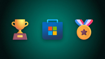 A Microsoft Store logo next to award emojis