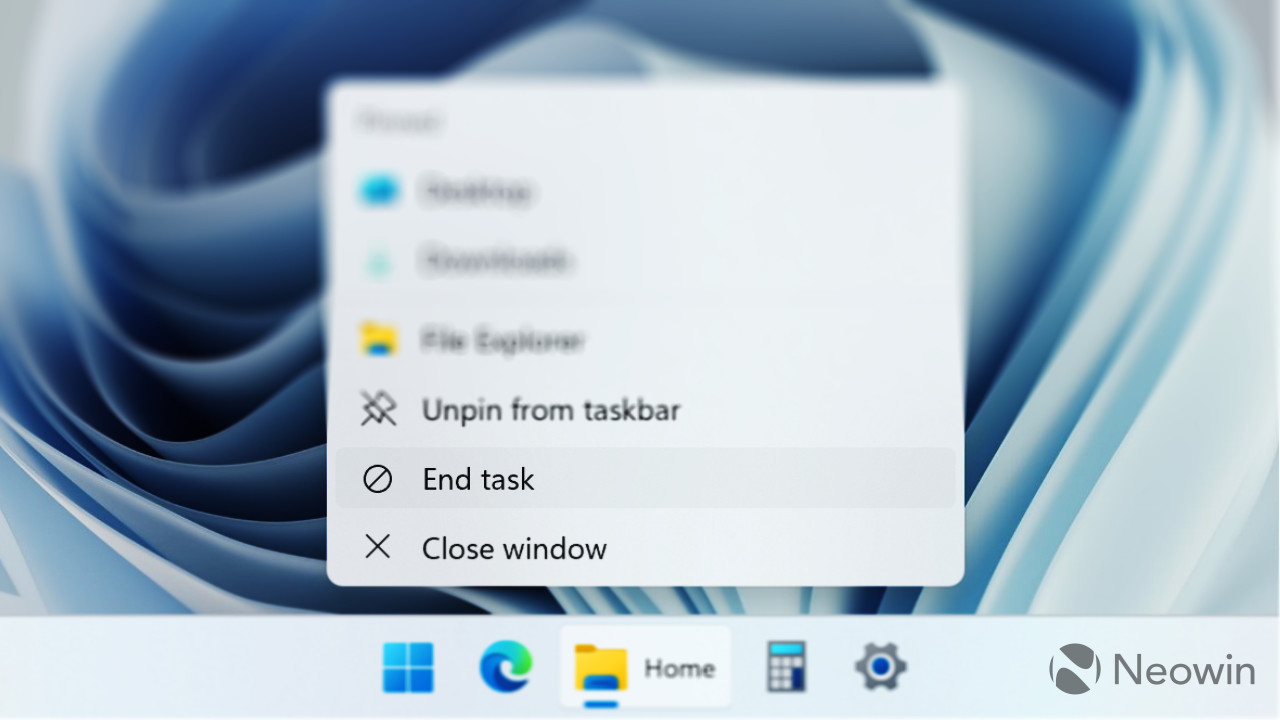 A screenshot of the new End Task feature in Windows 11s jump list