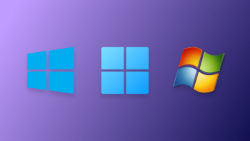 A Windows 10 logo next to a Windows 11 logo and a Windows 7 logo